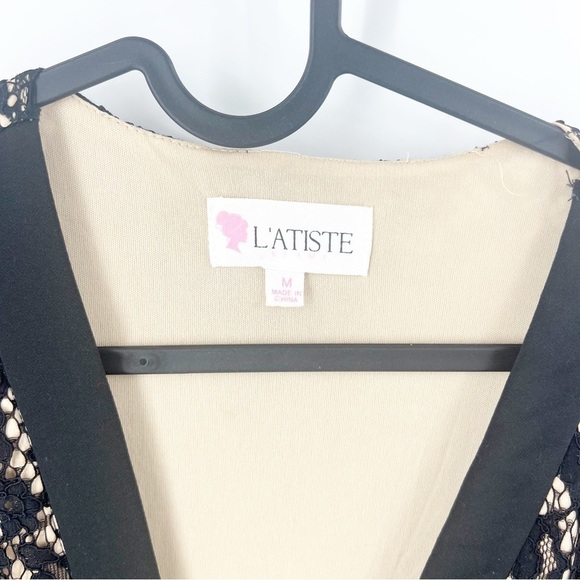 ✅L’atiste Black Lace Dress Low Cut and Zipper FRONT SIZE MEDIUM COCKTAIL WEDDING - Picture 3 of 9